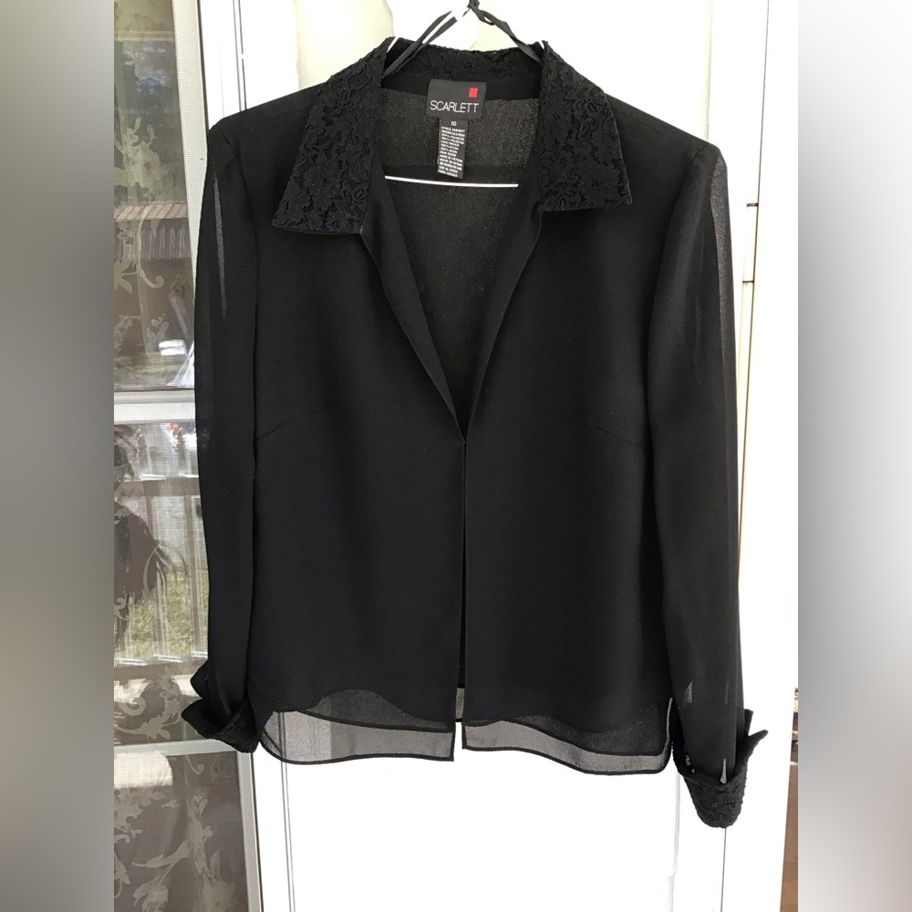 Scarlett black blouse size 10 lace cuffs lace collars women top dressy - Picture 5 of 10